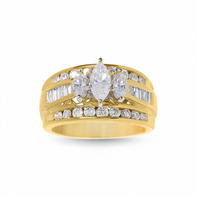 1 CT. T.W. Marquise Diamond Three Stone Ring in 14K Gold