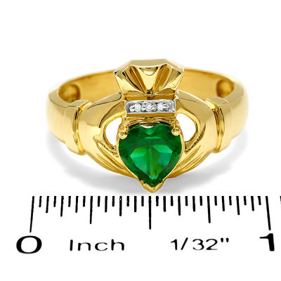 Men's Lab-Created Emerald Claddagh Ring in 10K Gold with Diamond