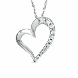 1/4 CT. T.W. Diamond Tilted Heart Pendant in 10K White Gold