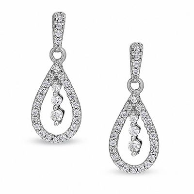10k White Gold Womens Round Diamond Teardrop Dangle Earrings 1/3 Cttw