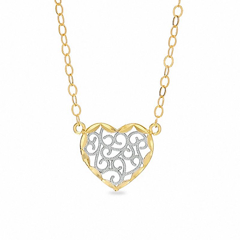 Main Image 1 of Adjustable Filigree Heart Anklet in 10K Two-Tone Gold