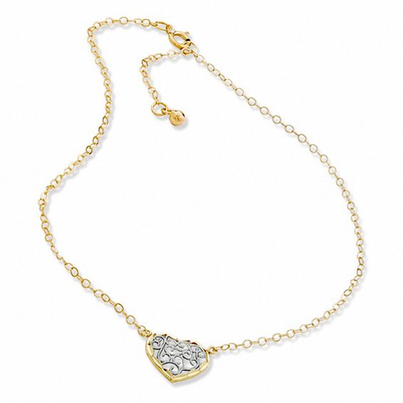 Adjustable Filigree Heart Anklet in 10K Two-Tone Gold