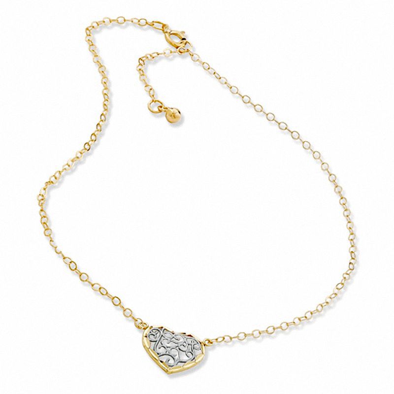 Main Image 2 of Adjustable Filigree Heart Anklet in 10K Two-Tone Gold