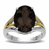 Thumbnail Image 0 of Oval Smoky Quartz Split Shank Ring in Sterling Silver and 14K Gold