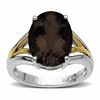 Thumbnail Image 1 of Oval Smoky Quartz Split Shank Ring in Sterling Silver and 14K Gold