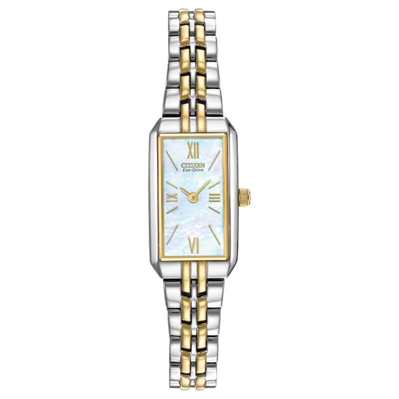 Ladies' Citizen Eco-DriveÂ® Silhouette Two-Tone Bracelet Watch with Mother-of-Pearl Dial (Model: Eg2694-59D)
