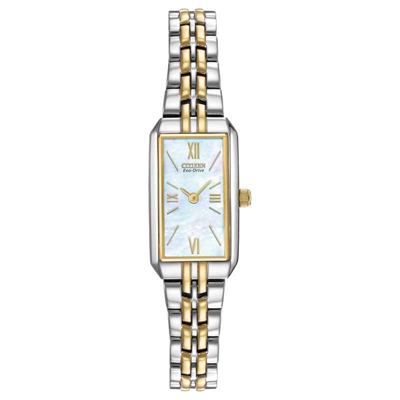 Ladies' Citizen Eco-Drive® Silhouette Two-Tone Bracelet Watch with Mother-of-Pearl Dial (Model: EG2694-59D)