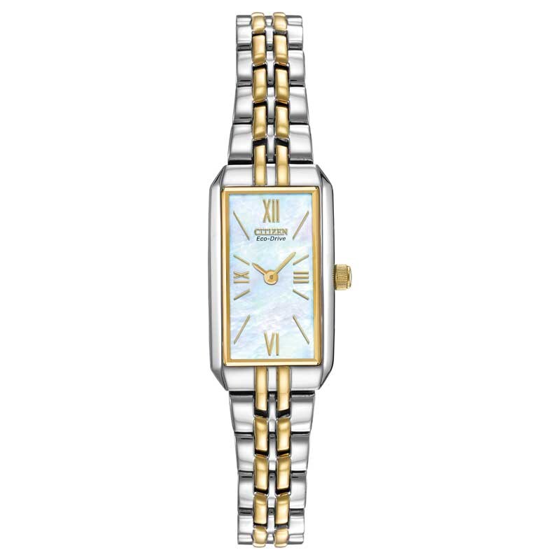 Ladies' Citizen Eco-Drive® Silhouette Two-Tone Bracelet Watch with Mother-of-Pearl Dial (Model: EG2694-59D)