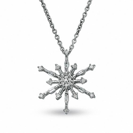 1/10 CT. T.w. Diamond Snowflake Pendant in 10K White Gold