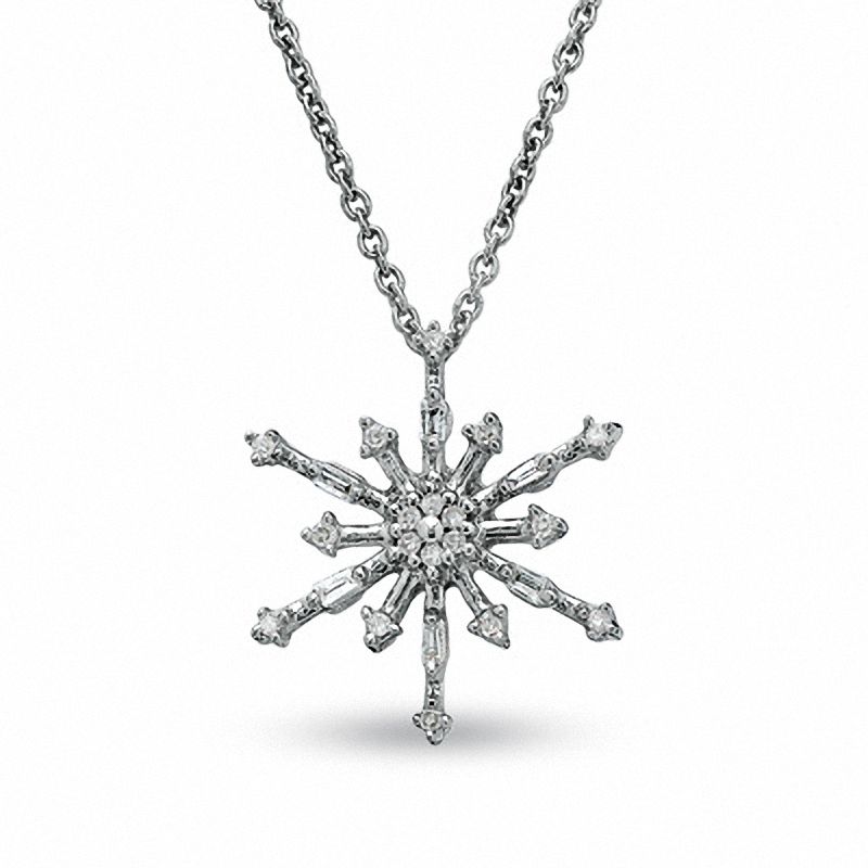 1/10 CT. T.W. Diamond Snowflake Pendant in 10K White Gold