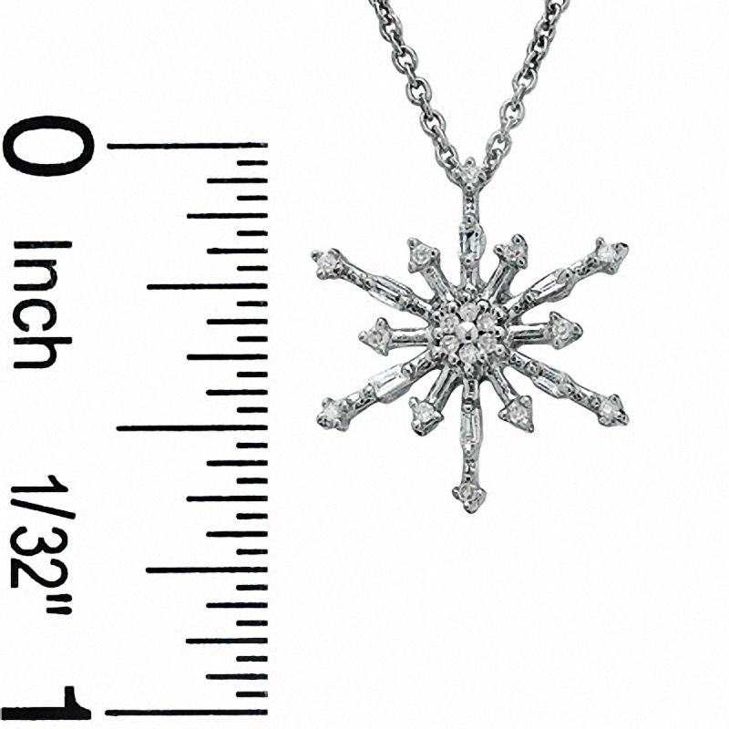 Main Image 2 of 1/10 CT. T.W. Diamond Snowflake Pendant in 10K White Gold