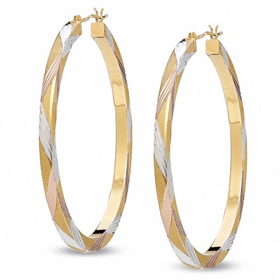 50mm Hoop Earrings in 14K Tri-Tone Gold and Sterling Silver