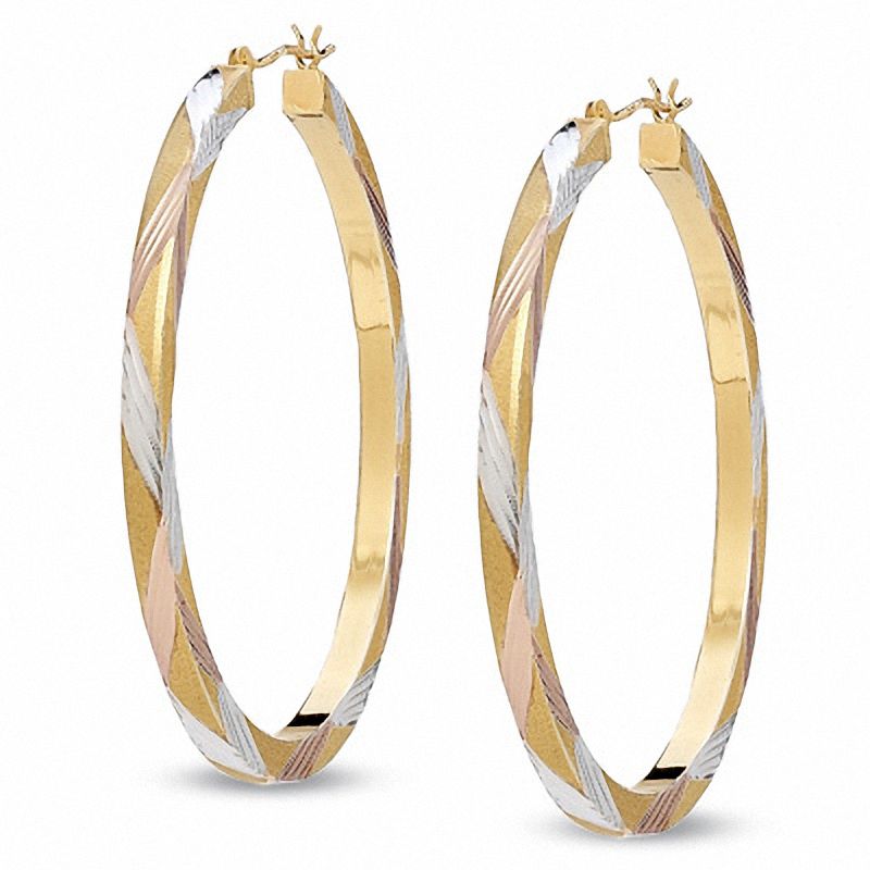 Main Image 1 of 50mm Hoop Earrings in 14K Tri-Tone Gold and Sterling Silver