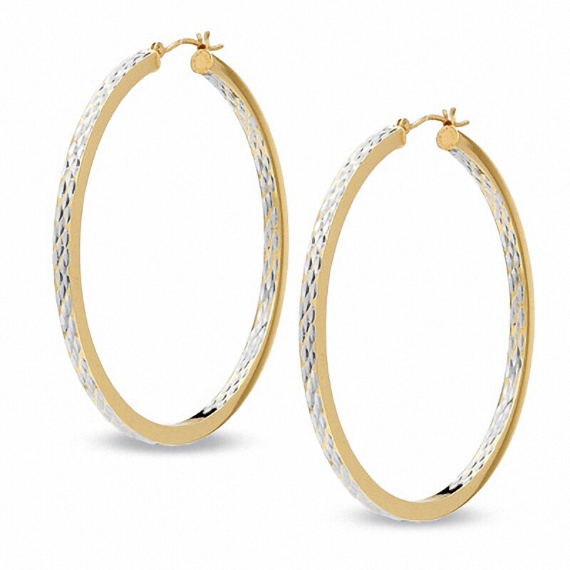 Main Image 1 of Diamond-Cut 50mm Inside-Out Hoop Earrings in Sterling Silver and 14K Gold