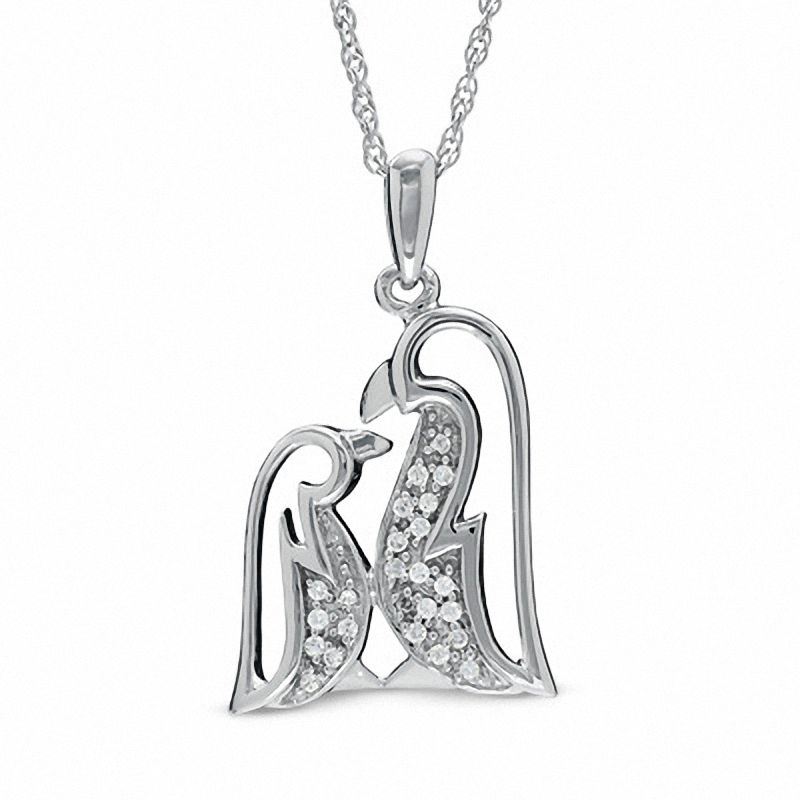 Diamond Accent Penguin Love Pendant in Sterling Silver