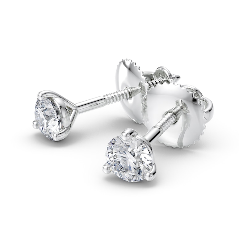 1/2 CT. T.W. Certified Diamond Solitaire Three-Prong Stud Earrings in 18K White Gold (I/VS2)