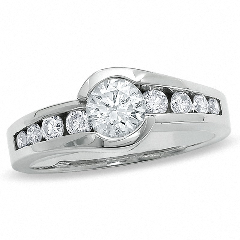 Main Image 1 of 1 CT. T.W. Diamond Bezel Set Engagement Ring in 14K White Gold