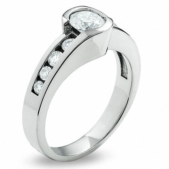 1 CT. T.w. Diamond Bezel Set Engagement Ring in 14K White Gold