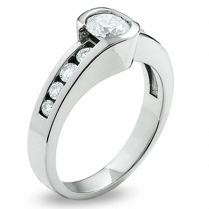 1 CT. T.W. Diamond Bezel Set Engagement Ring in 14K White Gold