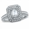 Thumbnail Image 1 of 2 CT. T.W. Certified Framed Emerald-Cut Diamond Engagement Ring in 14K White Gold