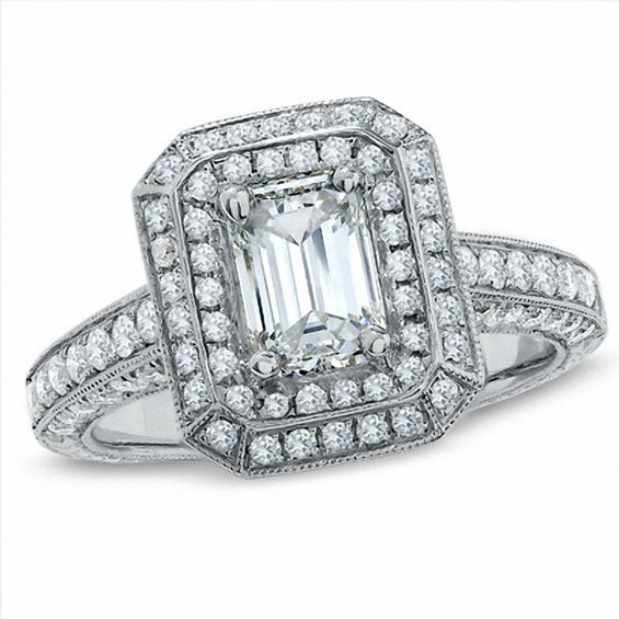 2 CT. T.w. Certified Framed Emerald-Cut Diamond Engagement Ring in 14K White Gold