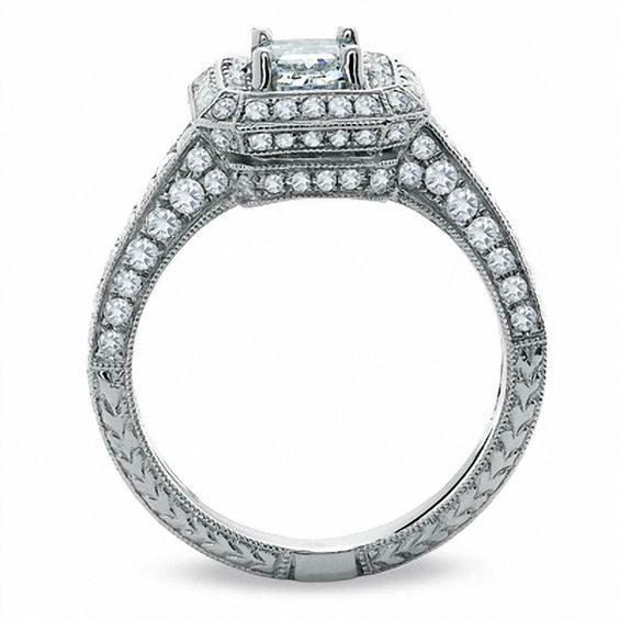 2 CT. T.w. Certified Framed Emerald-Cut Diamond Engagement Ring in 14K White Gold