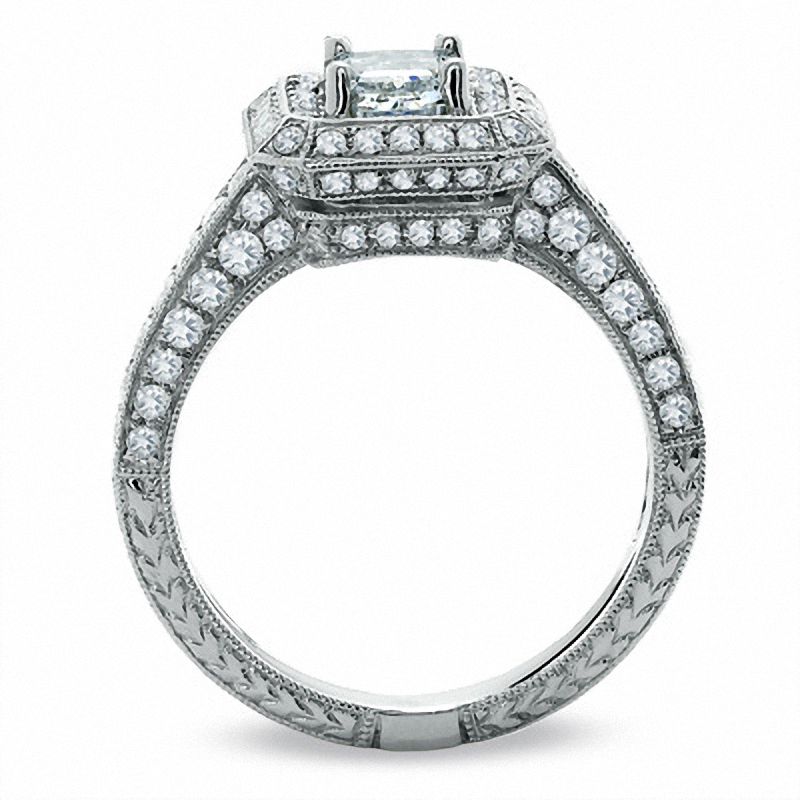 Main Image 2 of 2 CT. T.W. Certified Framed Emerald-Cut Diamond Engagement Ring in 14K White Gold