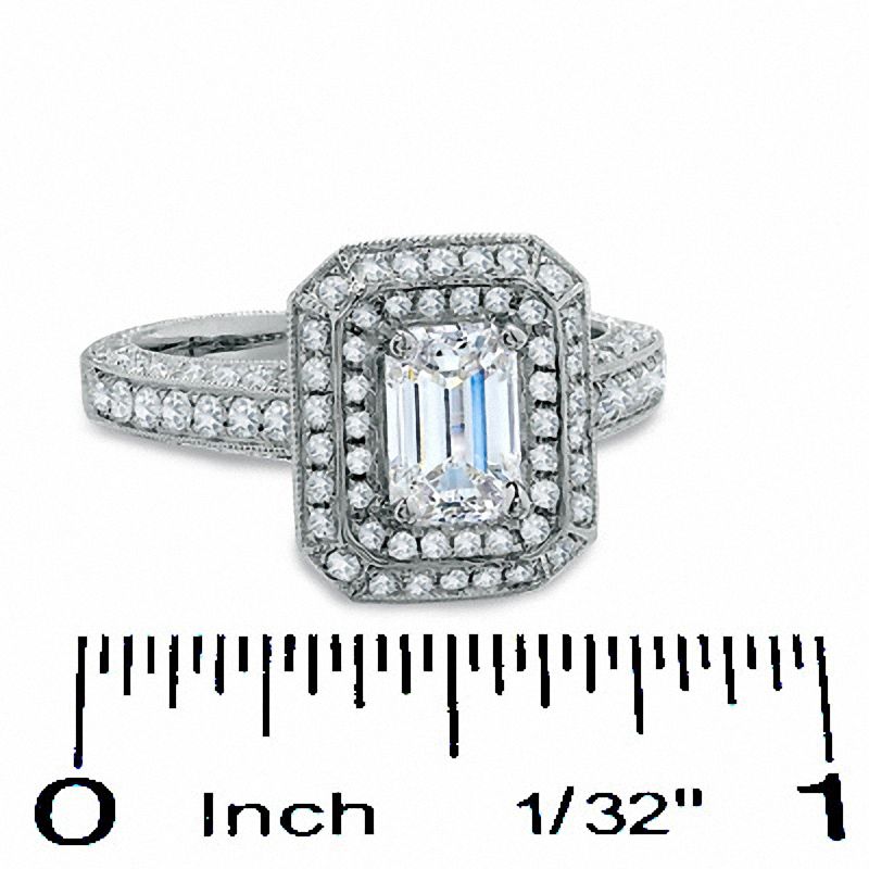 Main Image 3 of 2 CT. T.W. Certified Framed Emerald-Cut Diamond Engagement Ring in 14K White Gold