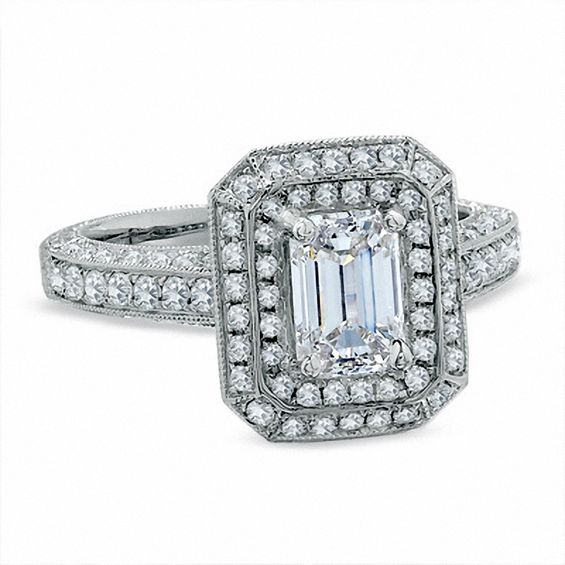 2 CT. T.w. Certified Framed Emerald-Cut Diamond Engagement Ring in 14K White Gold