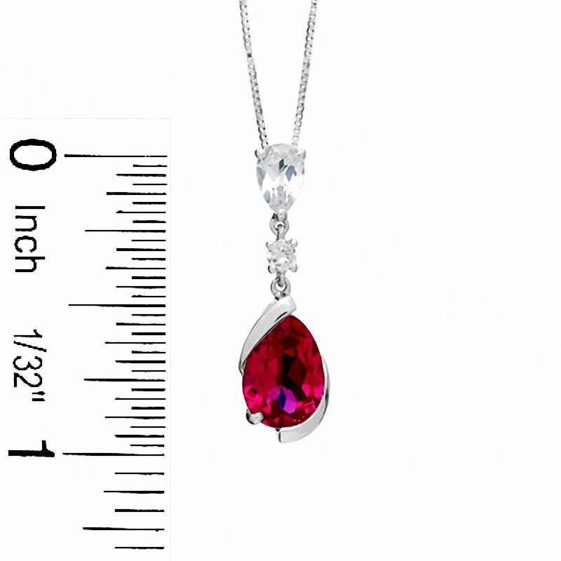 Main Image 2 of Pear-Shaped Lab-Created Ruby and White Sapphire Drop Pendant in 14K White Gold