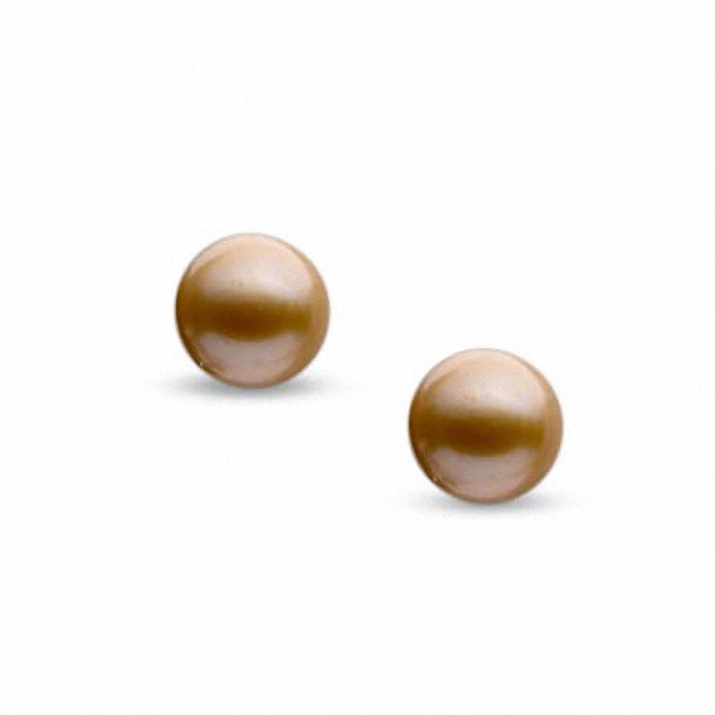 Main Image 1 of 8.0mm Champagne Freshwater Cultured Pearl Stud Earrings in 14K Gold