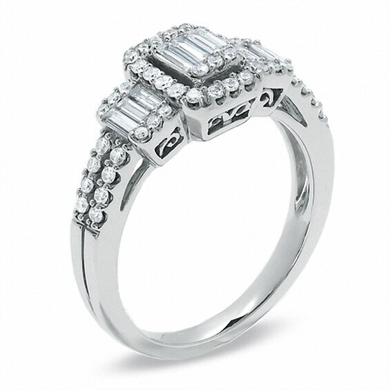 3/4 CT. T.w. Multi-Baguette Diamond Three Stone Ring in 14K White Gold