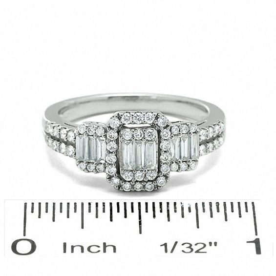3/4 CT. T.w. Multi-Baguette Diamond Three Stone Ring in 14K White Gold