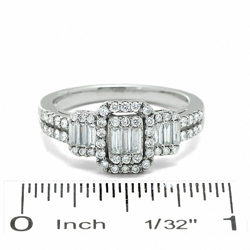 3/4 CT. T.W. Multi-Baguette Diamond Three Stone Ring in 14K White Gold