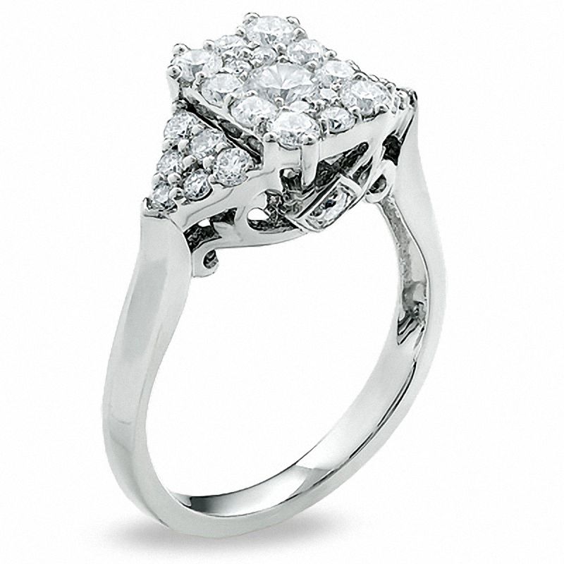 1 CT. T.W. Diamond Fantasy Flower Ring in 14K White Gold
