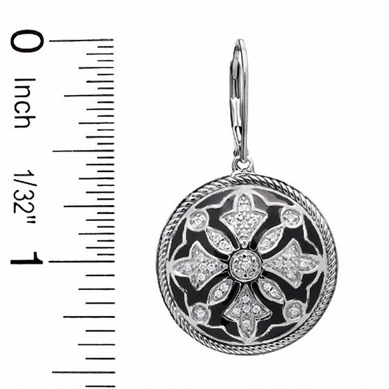 1/5 CT. T.w. Diamond and Black Enamel Leverback Earrings in Sterling Silver