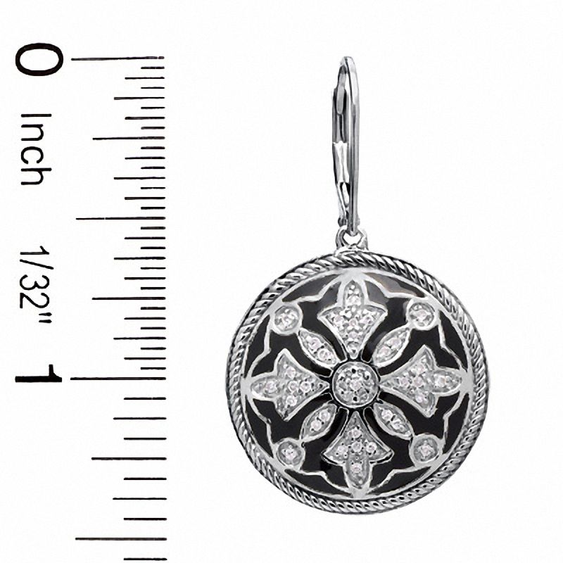 Main Image 2 of 1/5 CT. T.W. Diamond and Black Enamel Leverback Earrings in Sterling Silver