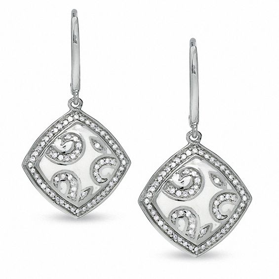 1/3 CT. T.w. Diamond White Enamel Swirl Leverback Earrings in Sterling Silver