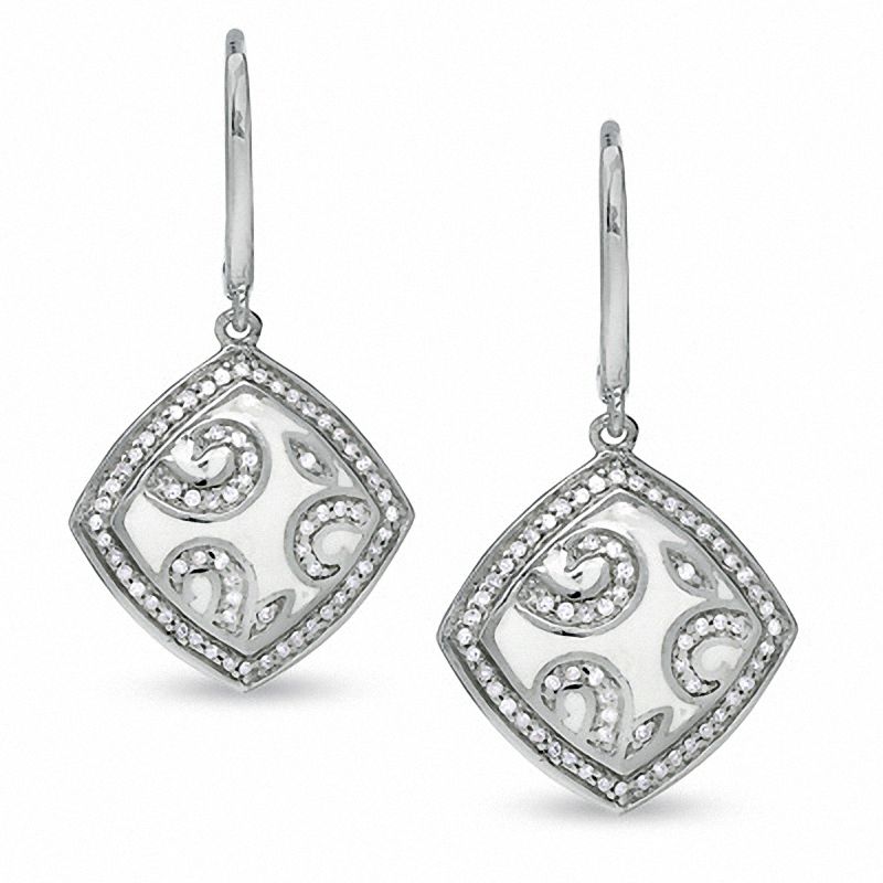 1/3 CT. T.W. Diamond White Enamel Swirl Leverback Earrings in Sterling Silver