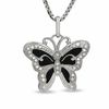 Thumbnail Image 1 of Diamond Accent Black Enamel Butterfly Pendant in Sterling Silver