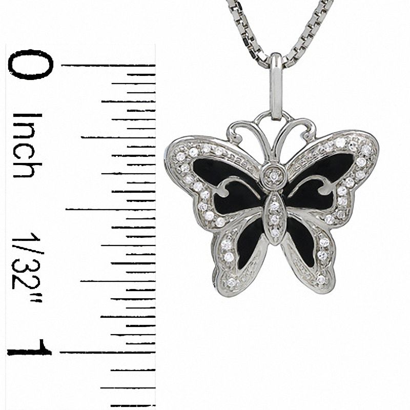 Main Image 2 of Diamond Accent Black Enamel Butterfly Pendant in Sterling Silver