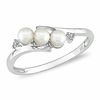 Thumbnail Image 0 of 3.0 - 3.5mm Cultured Freshwater Pearl and Diamond Accent Three Stone Bypass Ring in 10K White Gold