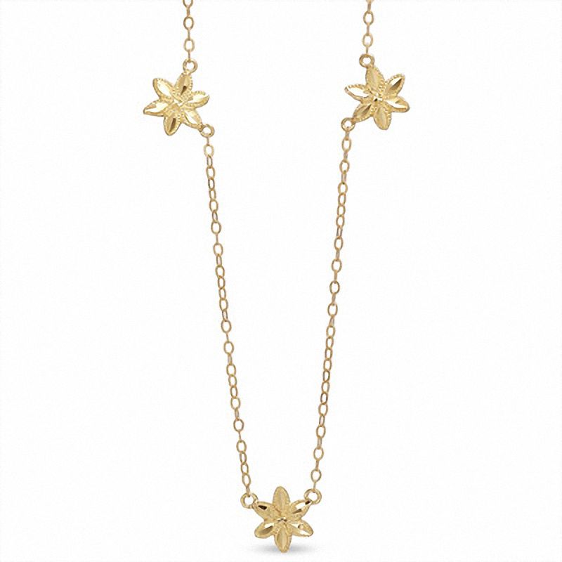 Main Image 1 of Adjustable Three Flower Station Anklet in 10K Gold