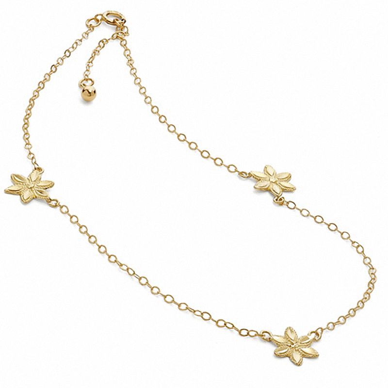 Main Image 2 of Adjustable Three Flower Station Anklet in 10K Gold