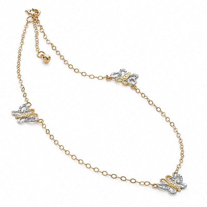 Main Image 2 of Adjustable Butterfly Anklet in 10K Two-Tone Gold