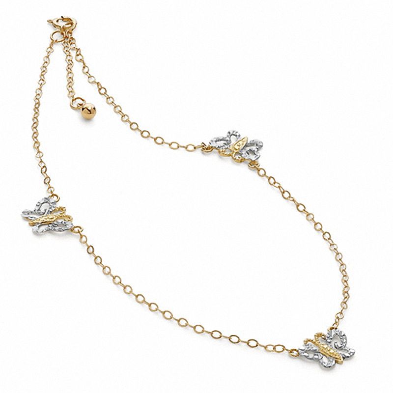 Adjustable Butterfly Anklet in 10K Two-Tone Gold