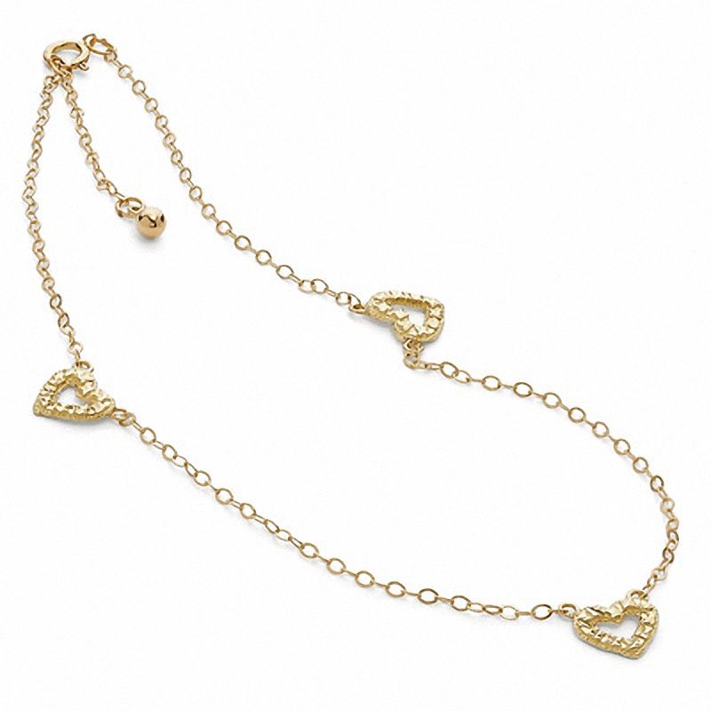 Main Image 2 of Adjustable Hearts Anklet in 10K Gold