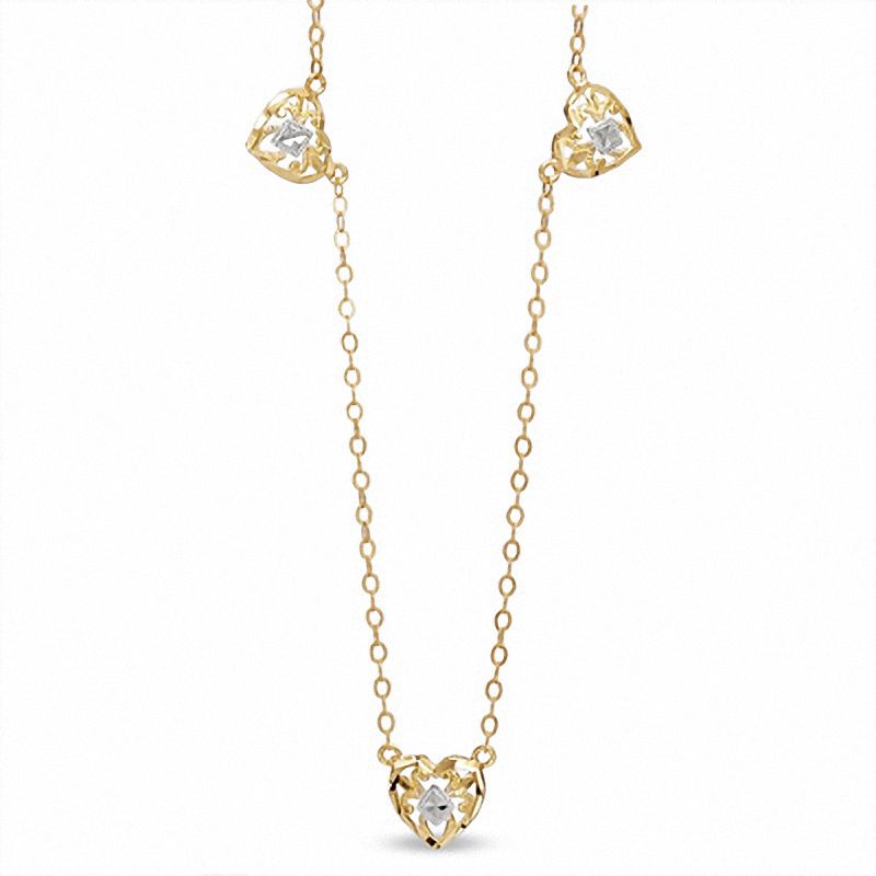 Main Image 1 of Adjustable Three Filigree Hearts Anklet in 10K Two-Tone Gold
