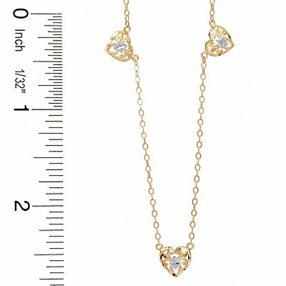 Adjustable Three Filigree Hearts Anklet in 10K Two-Tone Gold