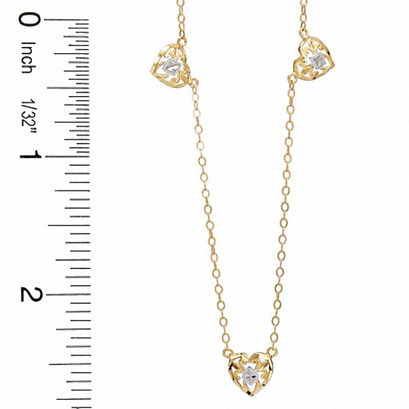 Main Image 2 of Adjustable Three Filigree Hearts Anklet in 10K Two-Tone Gold